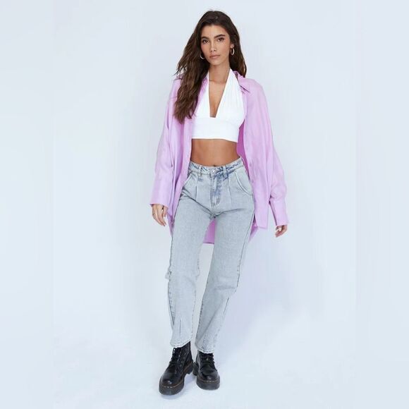 NWT LIONESS Not Your Average Shirt in Purple Oversized Button Down size XS - Picture 2 of 9